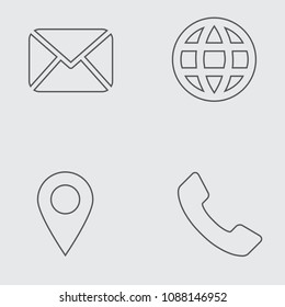 Communication vector icon set. Letter, Globe, Location, Telephone