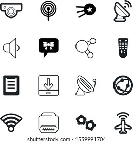 communication vector icon set such as: flight, keypad, wifi, report, talk, center, target, speech, plug, gear, look, one, safety, logistic, work