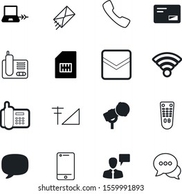 communication vector icon set such as: control, audio, sim, antenna, question, forum, wifi, old, receive, local, sound, open, tech, delivery, voice, smart, element, telecommunications, instrument