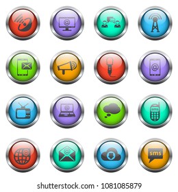 communication vector icons on color glass buttons