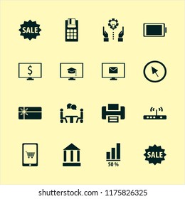 communication vector icons set. with cursor, printer, online education and sale in set