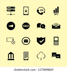communication vector icons set. with mail, envelope, mobile phone and bank in set