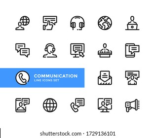 Iconos de línea de vector de comunicación. Conjunto simple de símbolos de contorno, elementos de diseño gráfico. Icono de línea