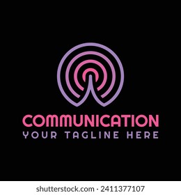 Communication vector logo template in vibrant colors with signal and transmitter element for everything related to technology and communication.