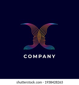 Communication vector logo. Two woman silhouettes linear drawing. Vector