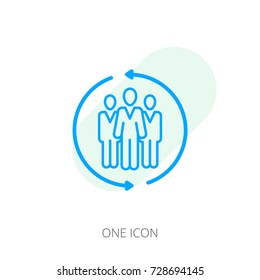 Communication - vector modern line design illustrative icon. Three people interacting, sharing ideas sitting at the round table.