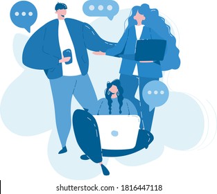 Communication via the Internet, chat, video, news, Vector illustration for web banner, infographics, mobile , messages, web site, search friends. 