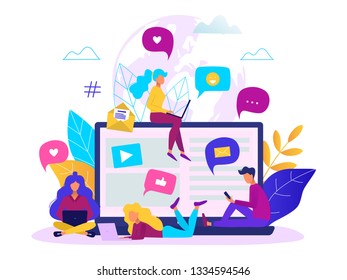 Communication via internet concept. Social networking, chatting vector illustration.