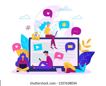 Communication via internet concept. Social networking, chatting vector illustration.