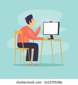 Communication via the Internet. Flat design vector illustration.	