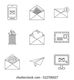 Communication via internet icons set. Outline illustration of 9 communication via internet vector icons for web