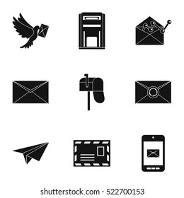 Communication via internet icons set. Simple illustration of 9 communication via internet vector icons for web