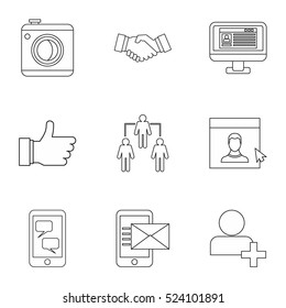Communication via internet icons set. Outline illustration of 9 communication via internet vector icons for web
