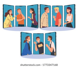 Communication via the Internet, People Chatting Online Using Smartphones, Social Networking Concept Vector Illustration