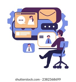 communication via the Internet, social networking,chat, video,news,messages,web site, search friends, mobile web flat illustration vector