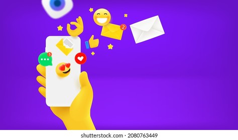 Communication via mobile messenger concept. Vector banner with copy space