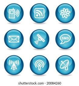 Communication web icons, blue glossy sphere series