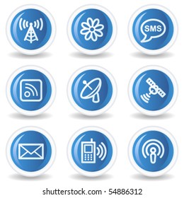 Communication web icons, blue glossy circle buttons