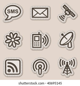 Communication web icons, brown contour sticker series