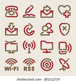 Communication web icons. Brown red contour series.