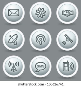 Communication web icons, circle grey matte buttons