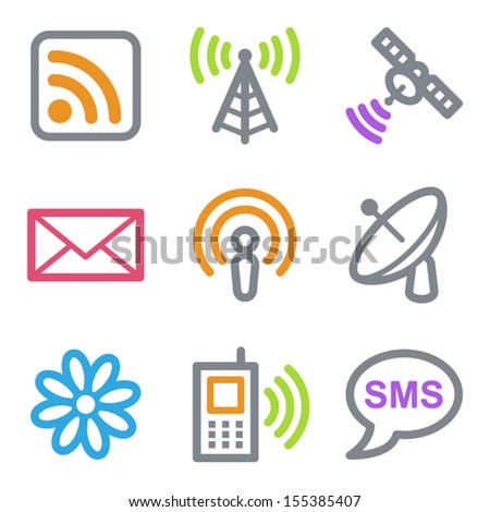 Communication web icons, color line contour series