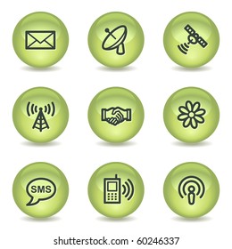 Communication web icons, green glossy circle buttons