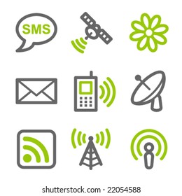 Communication web icons, green and gray contour series