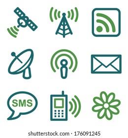 Iconos web de comunicación, conjunto de líneas verdes