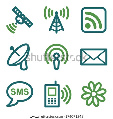 Communication web icons, green line set