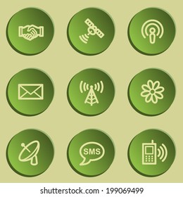 Communication web icons, green paper stickers set