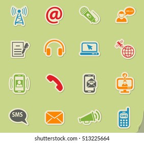 communication web icons on color paper stickers for user interface