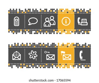 Communication web icons on grey and orange dots bar. Vector file has layers, all icons in two versions are included.