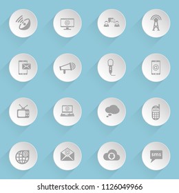 communication web icons on light paper circles