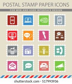 communication web icons on the postage stamps