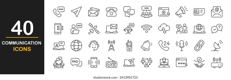 Communication web icons set. Contact us - simple thin line icons collection. Containing discussion, speaking dialogue, speech bubble, talking and more. Simple web icons set