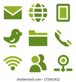 Communication web icons set, green series