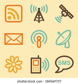 Communication web icons set in retro style 