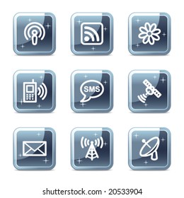 Communication web icons, square blue mineral buttons series