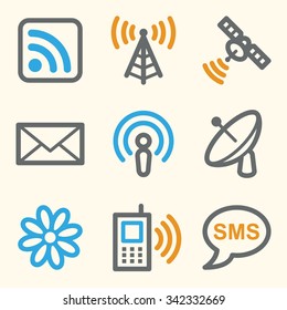 Communication web icons, wireless and smartphone, sms and mail, vector stock signs