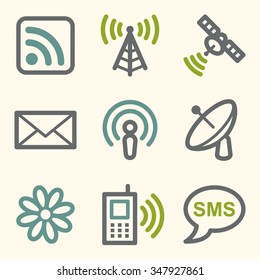 Communication web icons, wireless and smartphone, sms and mail, vector stock signs