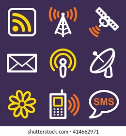 Communication web icons, wireless and smartphone, sms and mail, vector stock signs