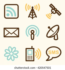 Ícones web de comunicação, sem fio e smartphone, sms e correio, sinais de estoque vetorial