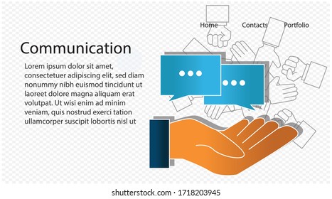 Communication web page concept on transparency background. Creative idea design. Flat vector illustration for template, brochure or presentation.