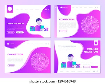 Communication web page templates: man with speech bubble, inbox e-mail, telephone. Flat gradient style. Modern vector illustration for presentation.