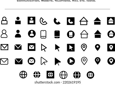 Communication, Website, Telephone, Mail etc. Icon Collection, Vector.
