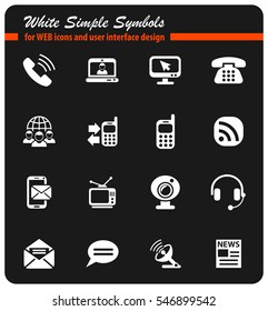 communication white simple symbols for web icons and user interface design
