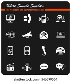 communication white simple symbols for web icons and user interface design
