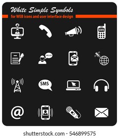 communication white simple symbols for web icons and user interface design