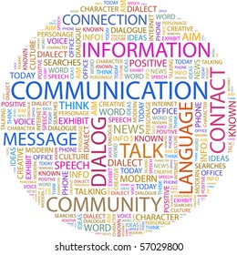 COMMUNICATION. Word collage on white background. Illustration with different association terms.
